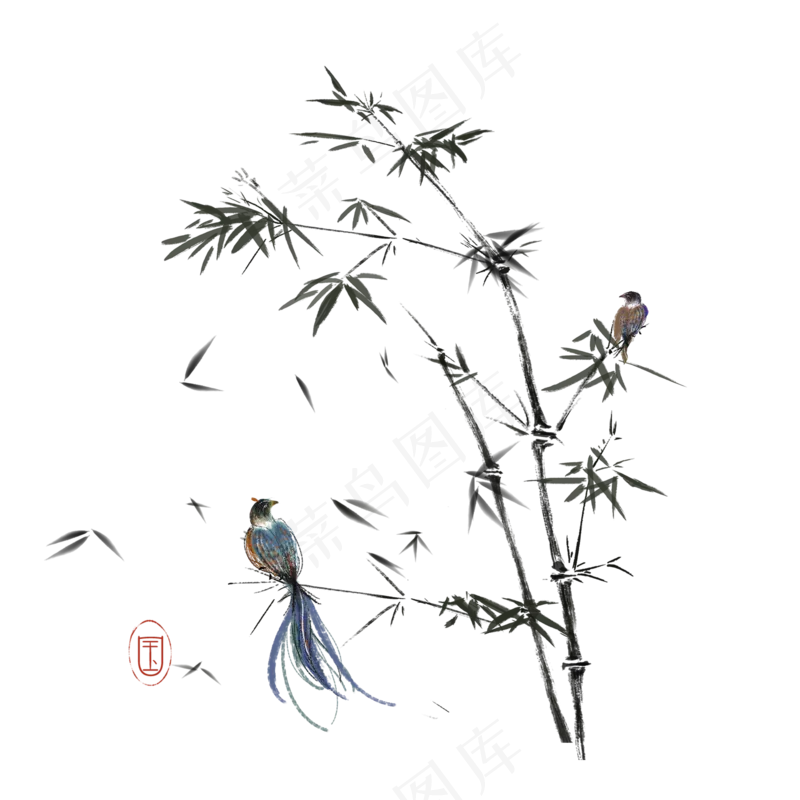 中国风水墨竹子图片古风竹叶竹林水彩手绘插画PNG免扣设计