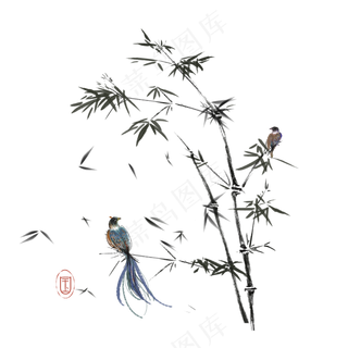 中国风水墨竹子图片古风竹叶竹林水彩手绘插画PNG免扣设计