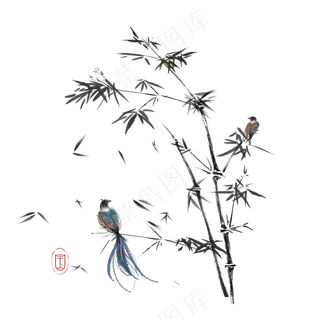 中国风水墨竹子图片古风竹叶竹林水彩手绘插画PNG免扣设计
