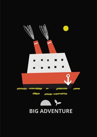 几何拼凑轮船 海豚