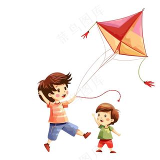 放风筝的孩子欢乐童年卡通插画免抠