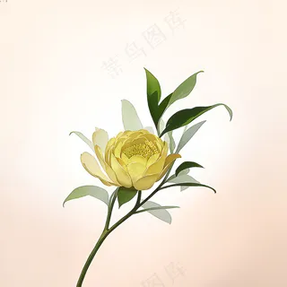 白色黄色手绘新中式风格花植物184