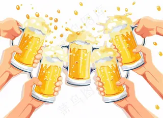喝啤酒聚会卡通插画免抠