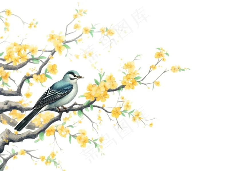 站在树上的鸟黄花卡通插画免抠(1264x944)