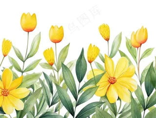 春季春天花草植物水彩鲜花花卉枝叶插画免抠