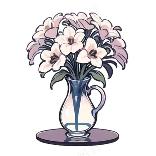 鲜花花瓶 素雅 手绘 免抠透明底 (7)