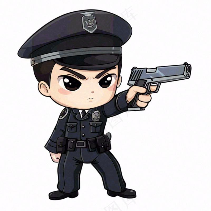 警察拿着枪人物卡通插画免抠(1024x1024)