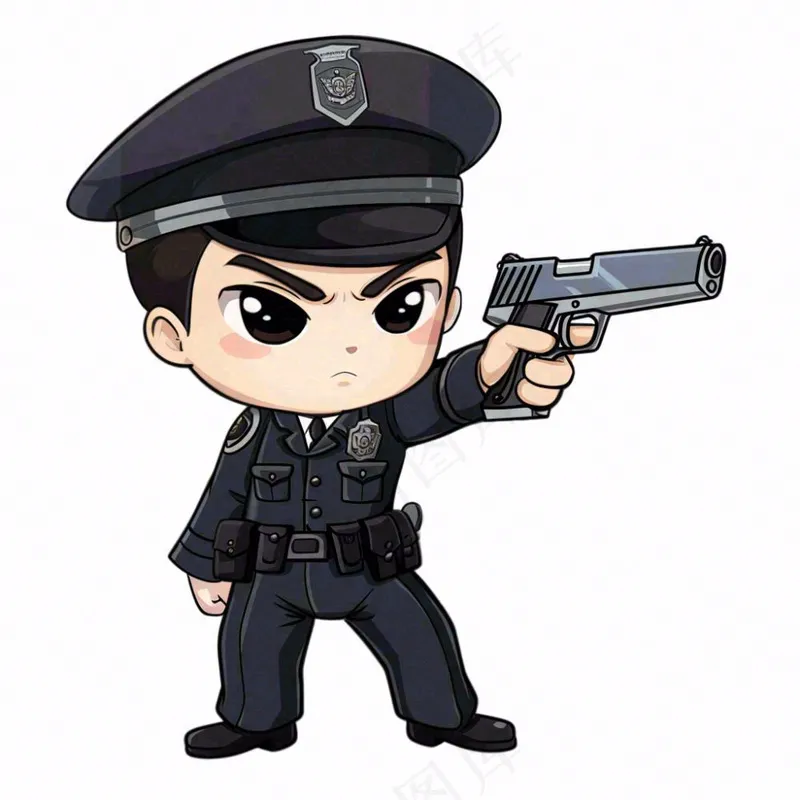 警察拿着枪人物卡通插画免抠