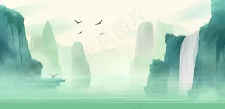 山水水墨画中国风插画背景