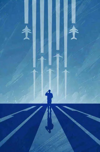 建军蓝色纹理简约军人剪影飞机插画背景