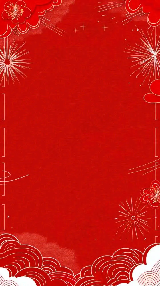 红色祥云烟花庆祝喜庆大气背景节日国庆新年小年除夕元宵插画纹理背景(816x1456)