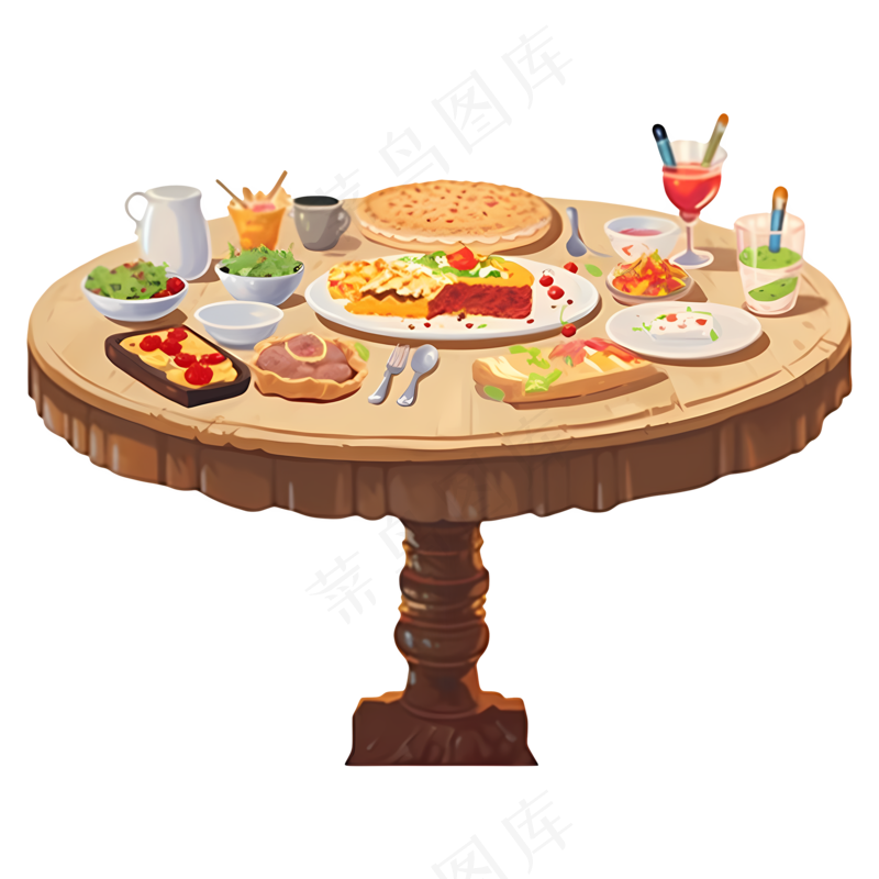 免抠手绘卡通食物餐桌