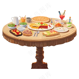 免抠手绘卡通食物餐桌