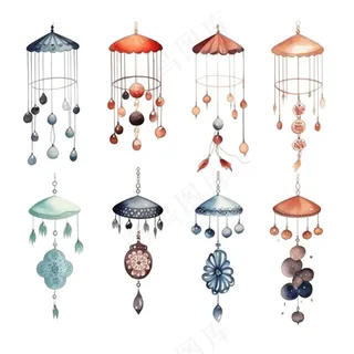 风铃植物鲜花卡通水彩插画免抠