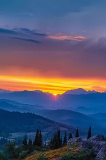 清晨日出朝霞云层山川摄影图 清晨日出朝霞云层山川摄影图