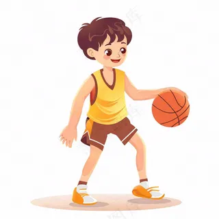 打篮球运动男孩少年卡通插画免抠