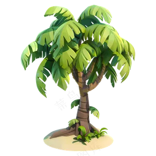 免抠带沙滩热带树