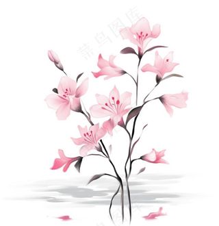 彩色手绘水墨风中国风兰花植物插画免抠