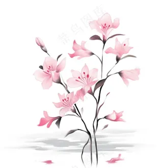 彩色手绘水墨风中国风兰花植物插画免抠