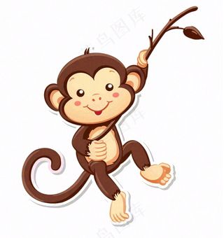 挂树枝的猴子猕猴动物卡通插画免抠