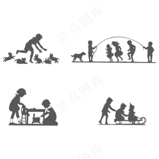 儿童玩耍剪影图片ai矢量