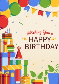 现代人员生日快乐手绘绿色淡红祝福海报