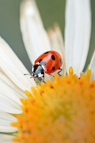 瓢虫七星瓢虫植物春天昆虫摄影图