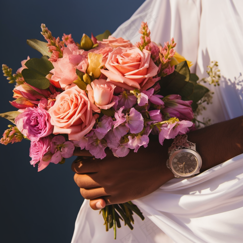 手拿着手捧花花束婚礼摄影图