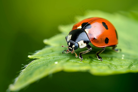 瓢虫七星瓢虫植物春天昆虫摄影图
