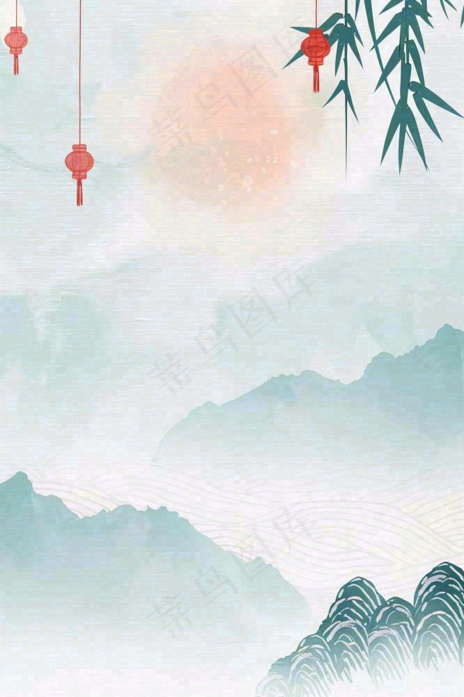 古风山水水墨画柳树柳条日出燕子惊蛰清明端午插画背景