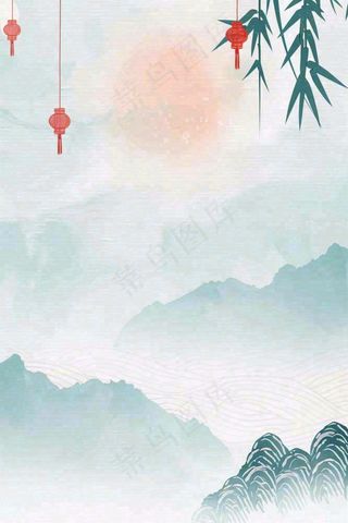 古风山水水墨画柳树柳条日出燕子惊蛰清明端午插画背景