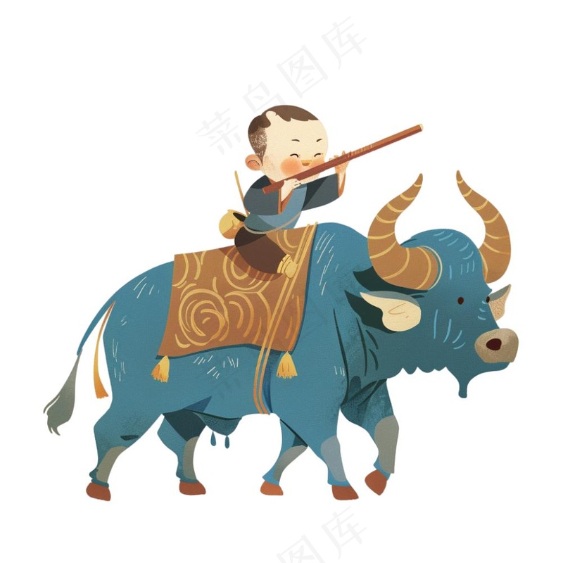 牧童人清明春分插画免抠(1024x1024)