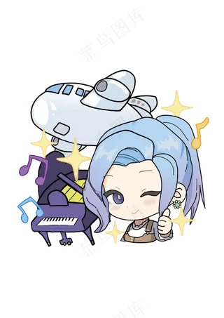 手绘流行女孩二次元插画免抠