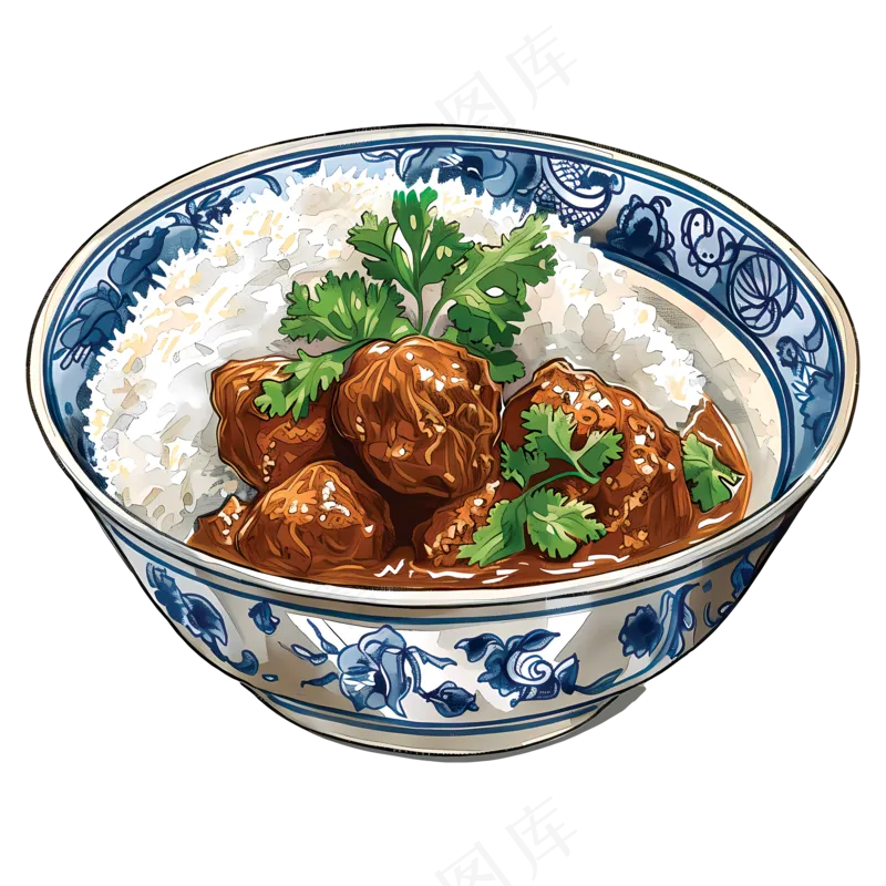 免抠卡通香菜牛肉米饭