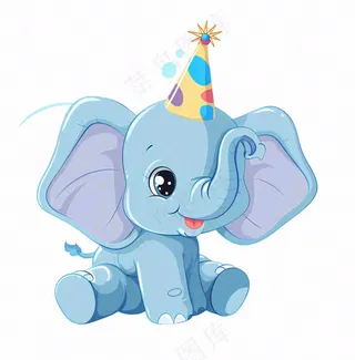 大象动物过生日庆祝卡通插画免抠