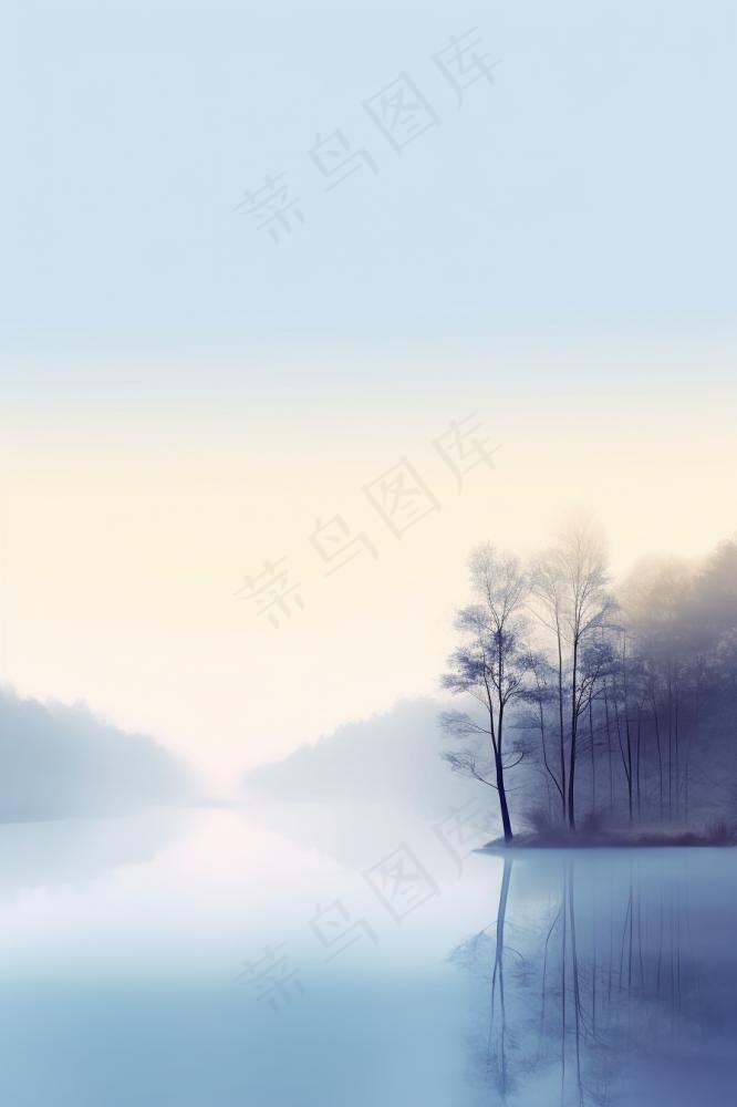 树林冷色雾气背景(896x1344)
