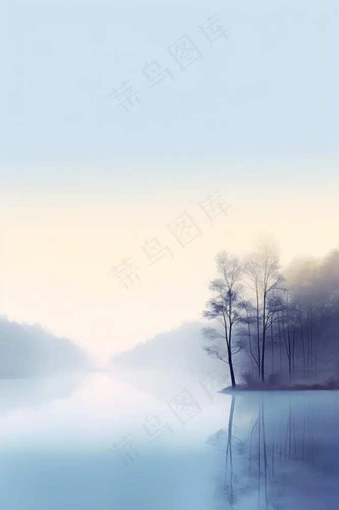 树林冷色雾气背景(896x1344)