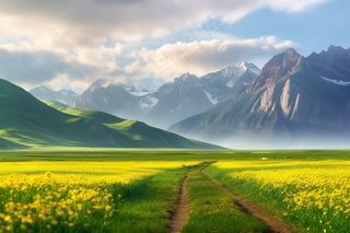 新疆春天草原风光大自然风景摄影图