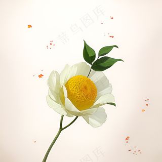 白色黄色手绘新中式风格花植物51