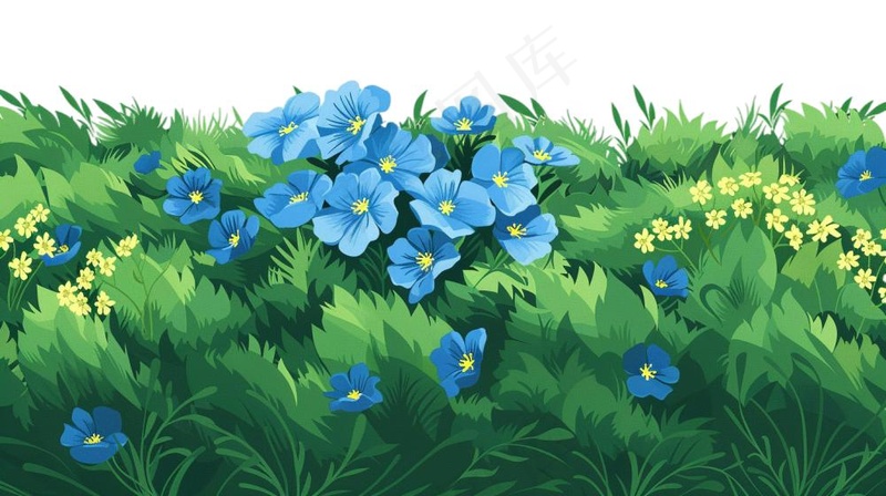 春天草丛花丛万物生长大自然卡通插画免抠