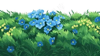 春天草丛花丛万物生长大自然卡通插画免抠