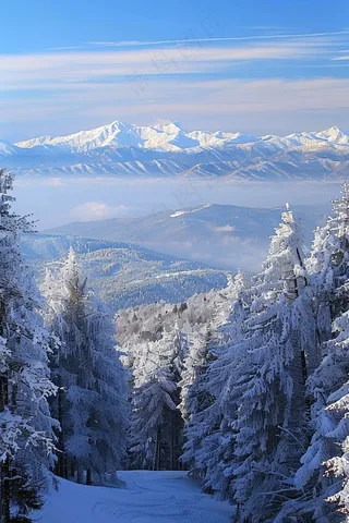 冬季森林雾凇山川摄影图