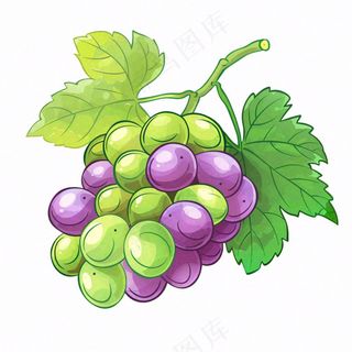 葡萄蜻蜓水果卡通插画免抠