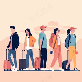 提行李的人物旅行插画免抠