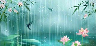 春天梅雨时节春暖花开燕子雨水谷雨惊蛰插画背景
