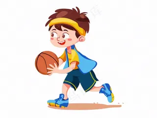 打篮球男孩运动员卡通插画免抠