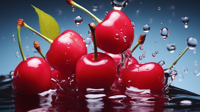 a bunch of cherries are falling into the water, a photorealistic painting inspired by Cherryl Fountain, shutterstock contest winner, hyperrealism, cherry explosion, cherries, cherry 