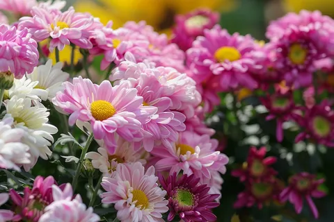 菊花色彩艳丽的菊花植物摄影图 