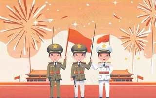 抗战胜利日卡通建军节军人插画背景