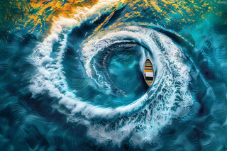 海洋中的船海浪摄影图